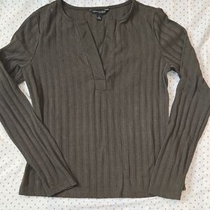 Banana Republic Green/Brown Ribbed Deep V-Neck Blouse